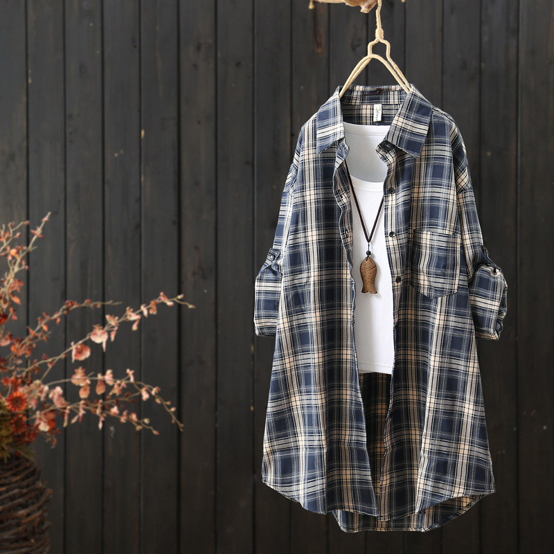 Mid-Length Plaid Shirt for Women, 2026 Spring New Arrival, Versatile Long-Sleeved Shirt, Casual Cardigan, Thin Jacket Top