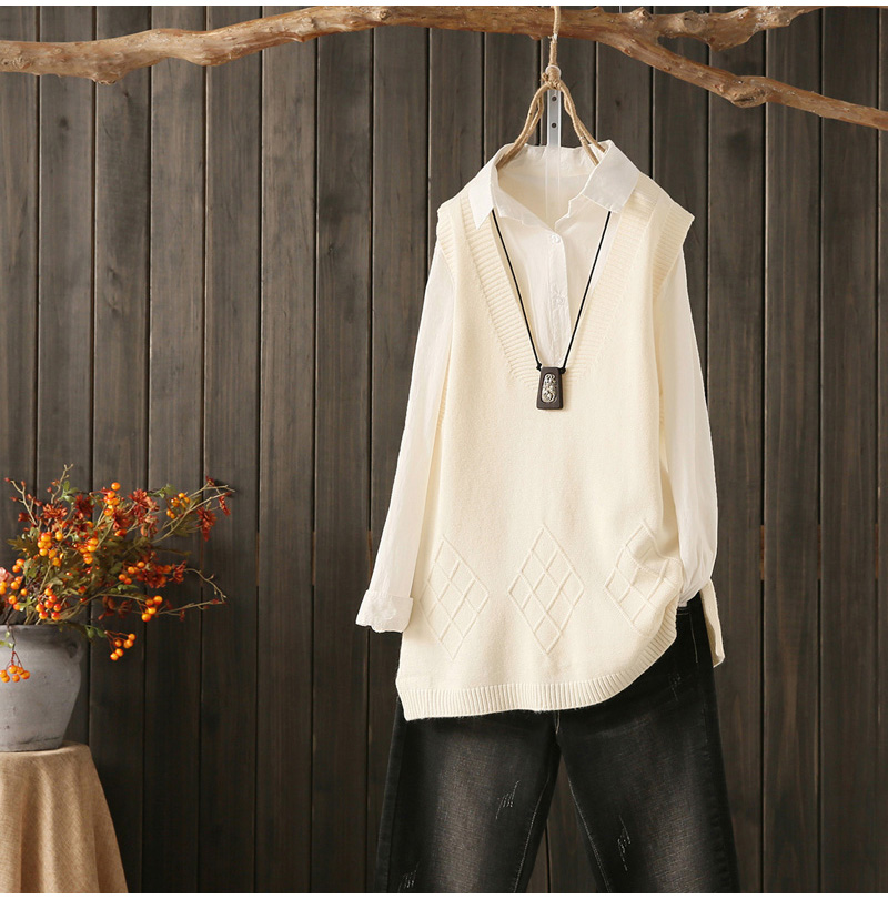 Mùa thu mới V-cổ rắn màu dệt kim vest vest nữ len mịn chia áo len áo len vest nữ hoang dã khoác len cardigan