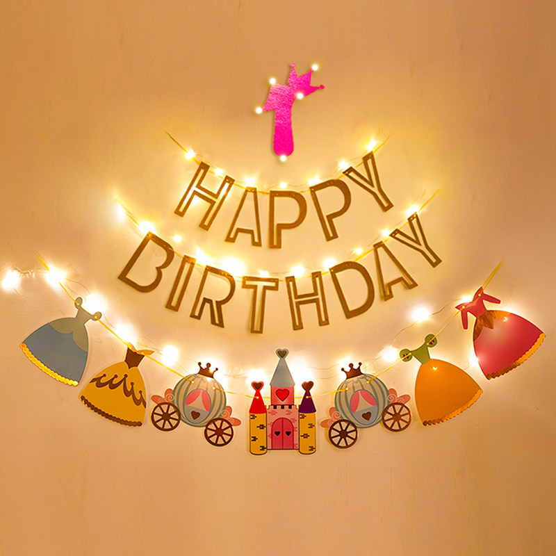 Baby's birthday package for boys and girls with a baby's birthday decoration glowing happy party scene layout background wall