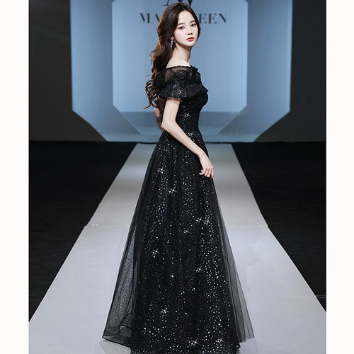 Элитное вечернее платье, черная цветная юбка, французский стиль, изысканный стиль, открытые плечи