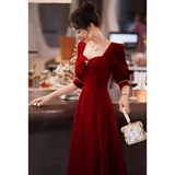 Бархатное вечернее платье, бордовое летнее свадебное платье, изысканный стиль