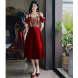 Вечернее платье, красное свадебное платье, юбка, французский стиль, эффект подтяжки