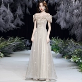 Вечернее платье, элитная юбка, французский стиль, открытые плечи, изысканный стиль, цвета шампанского