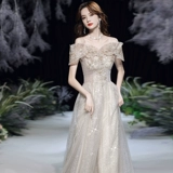 Вечернее платье, элитная юбка, французский стиль, открытые плечи, изысканный стиль, цвета шампанского