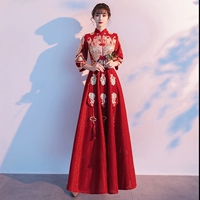 Бордовый, длинный, с вышивкой