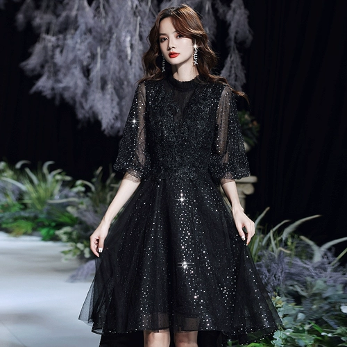 Черные блестки для ногтей, вечернее платье, элитная юбка, французский стиль, новая коллекция, изысканный стиль, легкий роскошный стиль