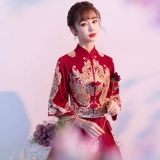 Вечернее платье, ципао, бордовый традиционный свадебный наряд Сюхэ, юбка, китайский стиль, коллекция 2023, премиум класс