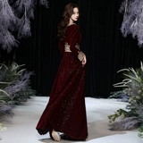 Бархатное вечернее платье, бордовое летнее свадебное платье, изысканный стиль