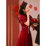 Ципао, красное цветное вечернее платье, подходит для подростков, изысканный стиль, китайский стиль