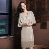 Элитное вечернее платье, юбка, блестки для ногтей, французский стиль, подходит для подростков, цвета шампанского, легкий роскошный стиль, изысканный стиль