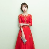 Ципао, вечернее платье, красный цветной традиционный свадебный наряд Сюхэ, китайский стиль, по фигуре