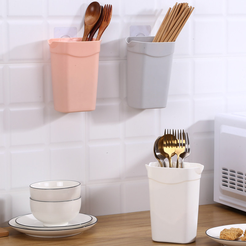 Punch-free wall-mounted chopsticks tube household kitchen chopsticks basket chopsticks cage rack support tableware spoon drain storage box