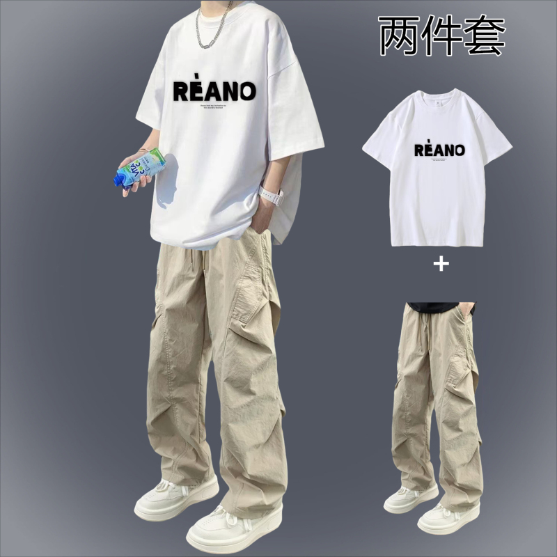 Teenage Casual Sports High-End Suit for Boys, Junior High and High School Students, Cool and Handsome Short-Sleeved T-Shirt, Cool and Handsome Set of Clothes