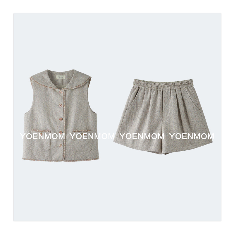 Yoenmom·Heartbeat Signal·Xinjiang Cotton Linen Floral Yarn Fine Glitter Design Fringed Chanel-Style Vest Set