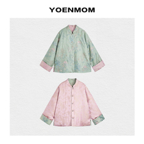 YOENMOM-jade soft flower tender New Chinese heavy pound genuine silk national wind blouse spring flip-floppy double-wearing jacket