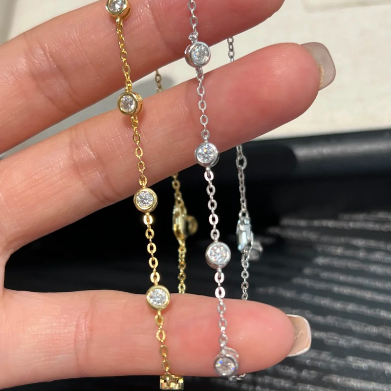 Super Sparkling 10-Point Moissanite 8-Stone Bubble Bracelet S925 Sterling Silver Women's Light Luxury Exquisite Versatile High-End Jewelry