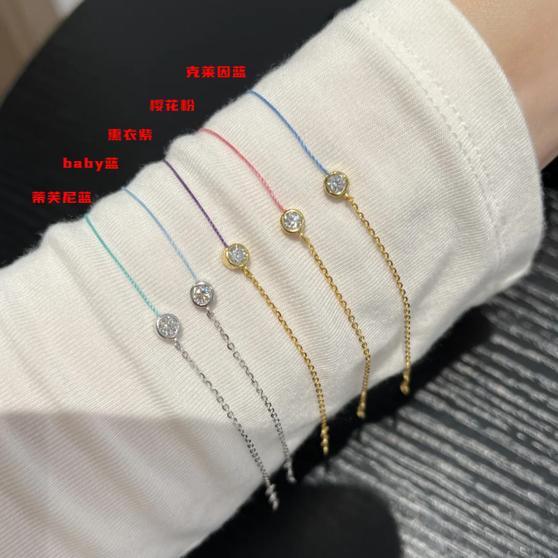 925 Sterling Silver Lucky Red String Bracelet with 10-Point and 20-Point Moissanite Diamonds, a Luxurious Bracelet for Young People
