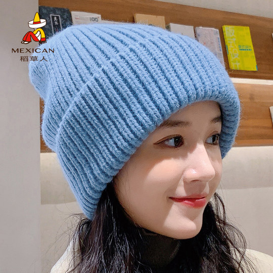 Scarecrow Hat Women's Autumn and Winter Korean Version Japanese Versatile Wool Hat Trendy Ear Protection Warm Knitted Confinement Hat Cold Hat