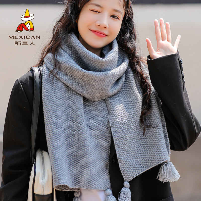 Rice straw man scarf spring autumn 2021 new female winter Korean version tide 100 hitch Thickened Warm Students Winter Scarf