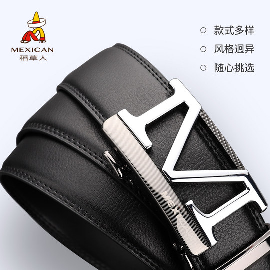 Scarecrow Genuine Belt Men's Casual Business Versatile Korean Style Trendy Belt Youth Genuine Cowhide Automatic Buckle