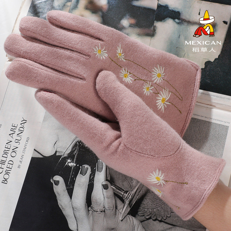 Scarecrow gloves female autumn and winter warm students cute plus velvet winter riding driving Korean version cold-proof thickening ladies