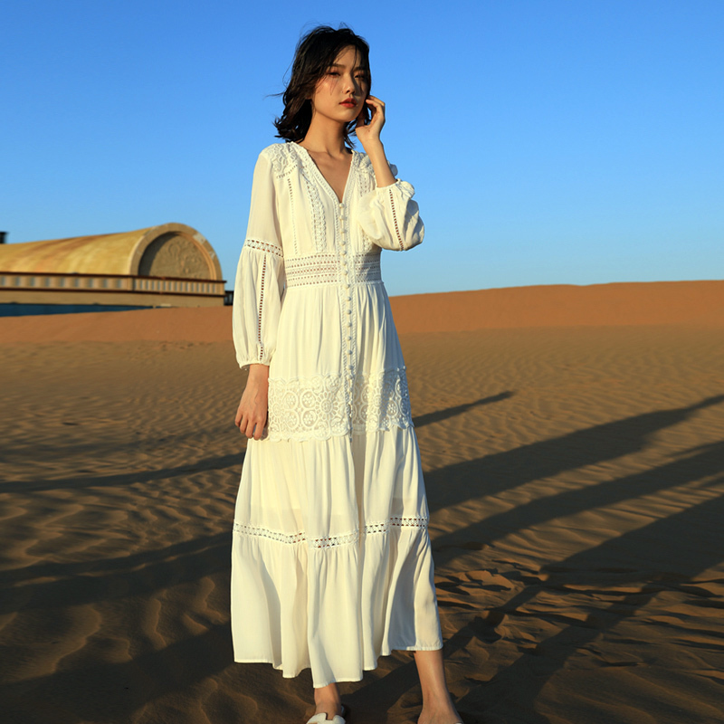 White Desert Long Dress, Suitable for Travel in Tibet, Yunnan, and Xinjiang, for Taking Photos, Sanya Beach Dress, Seaside Vacation Dress White Desert Long Dress, Suitable for Travel in Tibet, Yunnan, and Xinjiang, for Taking Photos, Sanya Beach Dress, Seaside Vacation Dress
