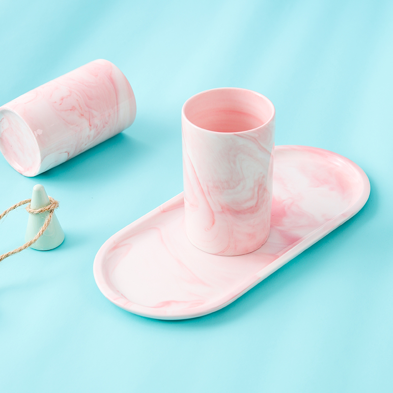 INS Nordic Marble Textured Ceramic Nursery Toiletries Cup Holder Wash Cup Bottom-of-the-shelf Shelf Jewellery Collection