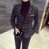 Bộ đồ kẻ sọc mùa xuân và mùa thu cho nam Bộ đồ ba mảnh tiếng Anh Bộ đồ vest nam quần nam Suit phù hợp