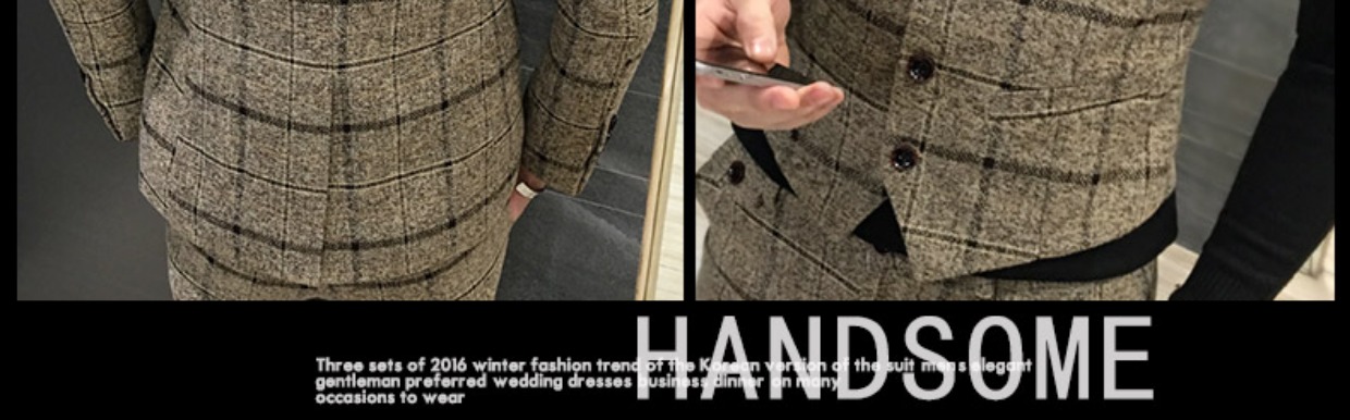 Bộ đồ kẻ sọc mùa xuân và mùa thu cho nam Bộ đồ ba mảnh tiếng Anh Bộ đồ vest nam quần nam