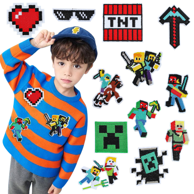 Cartoon Fun Game Pixel Style Minecraft Fabric Patches for Children's Clothing, Backpacks, Shoes, Hats, and Accessories, Adhesive Patches for Holes Cartoon Fun Game Pixel Style Minecraft Fabric Patches for Children's Clothing, Backpacks, Shoes, Hats, and Accessories, Adhesive Patches for Holes