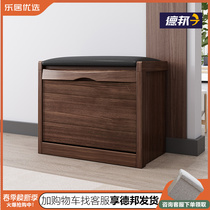Chinese solid wood door mouth Sitting Style Tipping Bucket Shoes Cabinet Nordic Living Room Leather Cushion Wearing Shoes Style Changing Shoes to Hold Stools