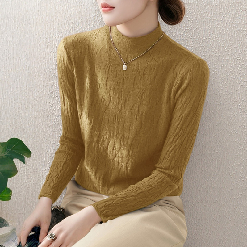 High-End Versatile Textured Knit Sweater for Women, Thin and Slim-Fitting, Suitable for Wearing Outside or as a Base Layer, Spring and Autumn Top