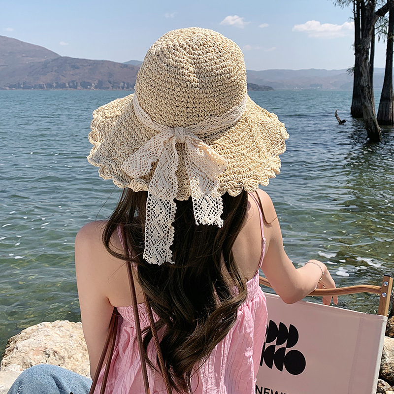 Internet Celebrity Lace Fisherman Hat for Women 2026 New Summer Beach French Straw Hat Sunshade Sun Protection Hat