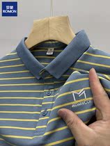 Romon brand middle-aged mens short-sleeved t-shirt 2022 new cotton striped loose lapel fashion polo shirt trend