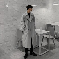 High-end double-breasted trench coat mens long knee-length autumn Korean style trendy handsome loose British casual coat
