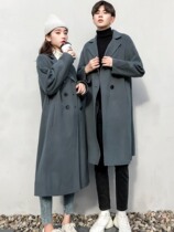Autumn and winter couples mid-length windbreaker mens winter slim woolen coat Korean style trendy thickened coat coat fashion