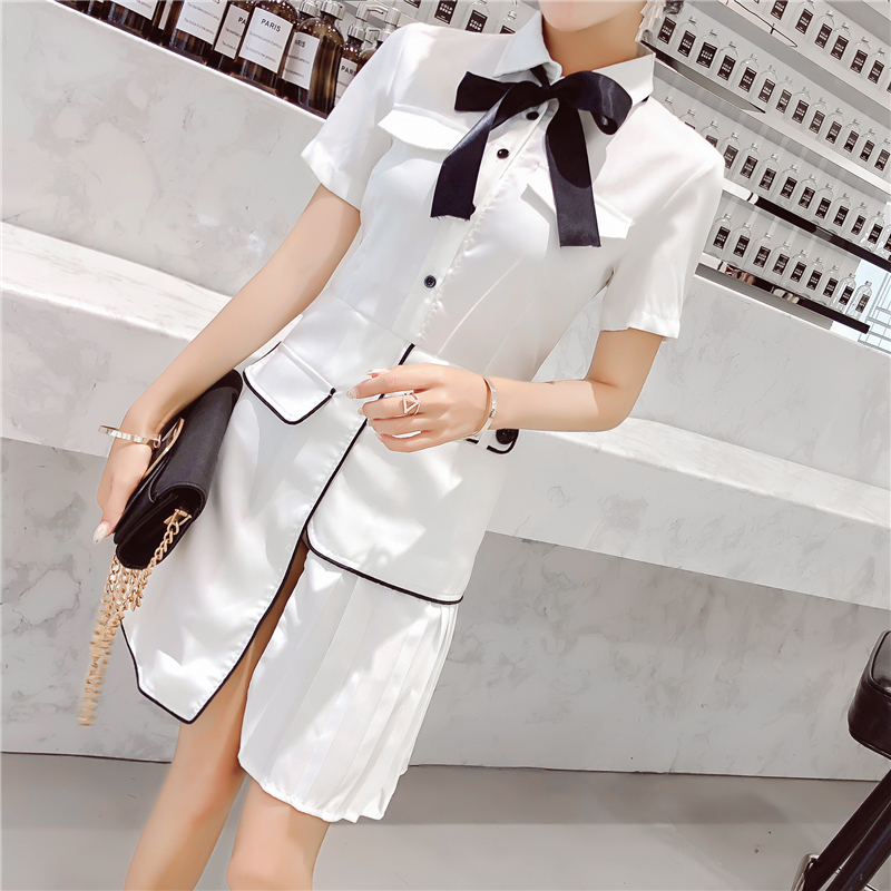 VK旗艦店 韓系Polo領單排扣不規則短袖洋裝