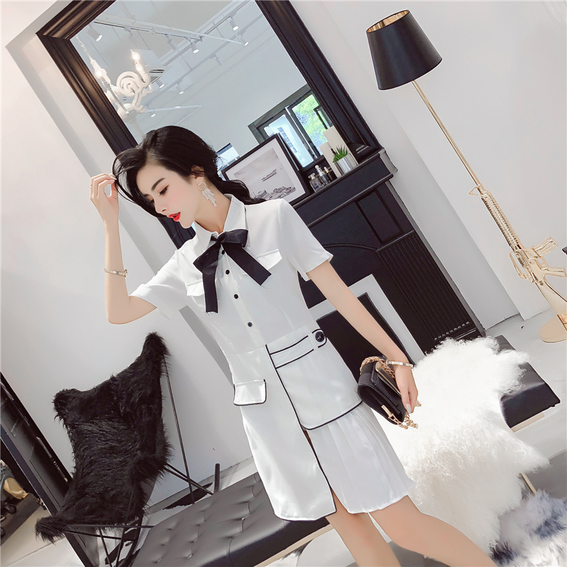 VK旗艦店 韓系Polo領單排扣不規則短袖洋裝