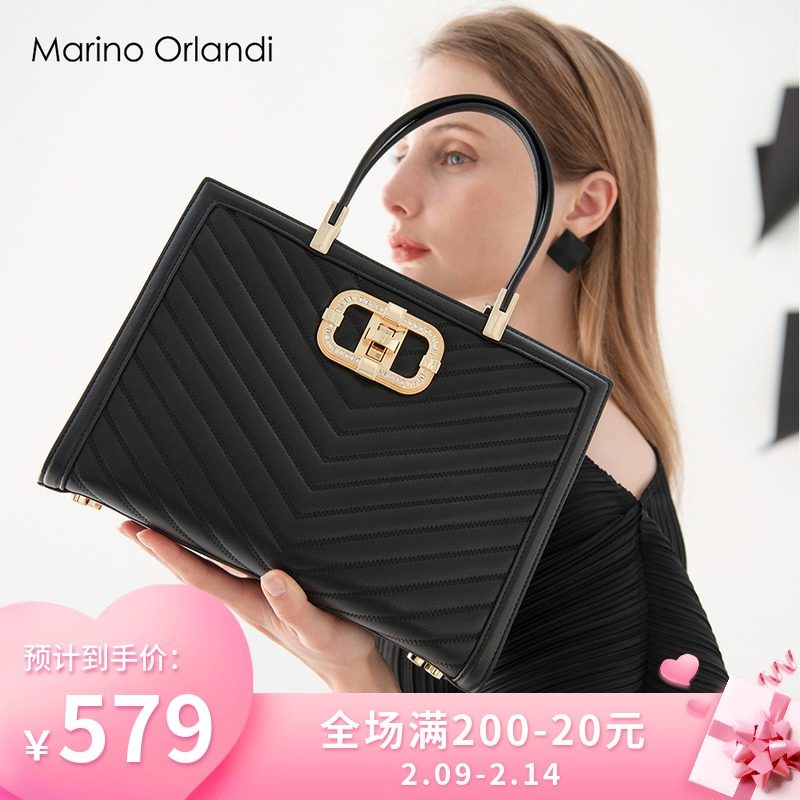 Marino's new women's bag cowhide luxury diamond-set upgraded metal square buckle stylish delicate one-shoulder cross-body tote bag