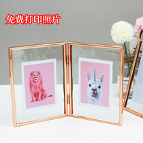 Nordic double-sided transparent glass metal photo frame table 6 7 8 10 inch diy creative folding photo frame ornaments