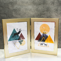 Simple modern stainless steel folding double photo frame table 6 inch 810 inch couple glass ornaments wedding photo frame