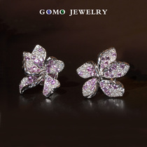 Guomao jewelry 18k gold group set pink sapphire diamond flower earrings true diamond temperament flower earrings design