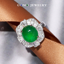 Solitary Commodity Spot Art Deco Style 18K Gold Diamond Emerald Ice Seed Zhengyang full green A cargo egg face ring inlay