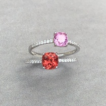 Guomao jewelry simple atmosphere ring spinel pink orange ruby 18k gold inlaid diamond ring custom