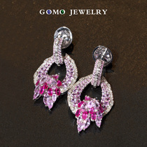 Fruit Lush Jewelery 18K Gold Horse Eye Pink Sapphire Ruby Diamond Earrings Big Card Advanced Earrings Inlay Custom