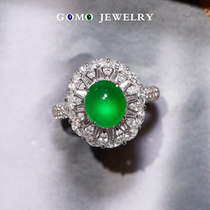 Glass small light bulb green green jade egg surface ring 18K gold inlaid Diamond A naked stone