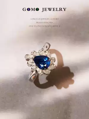 Goko Jewelry 18K White Gold Natural Carat Water Drop Sapphire Diamond Ring Pendant Design