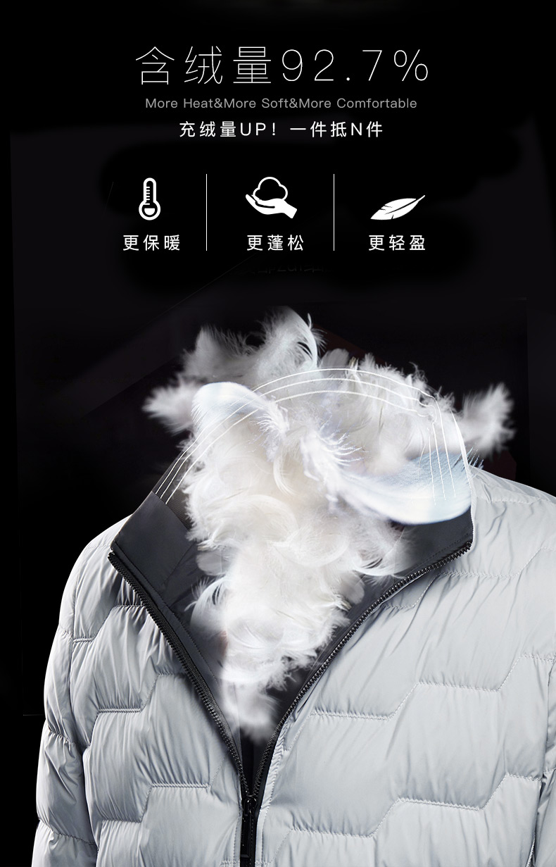 九牧王 男装 19新款 92.7%高含量白鹅绒 轻型羽绒服 图3