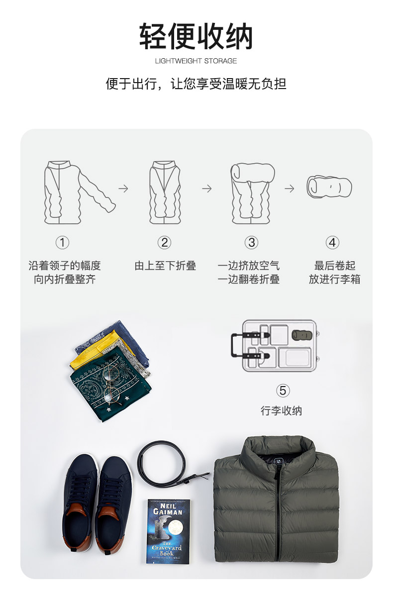 九牧王 男士轻薄型短款羽绒服 90%含绒量 图4