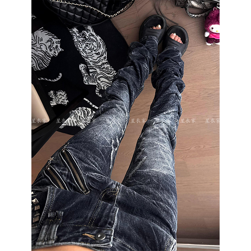 American Retro Distressed Rivet Jeans for Women, New Autumn Style Yabi-Style Pants, Hot Girl Stacked Low-Waist Flared Pants American Retro Distressed Rivet Jeans for Women, New Autumn Style Yabi-Style Pants, Hot Girl Stacked Low-Waist Flared Pants